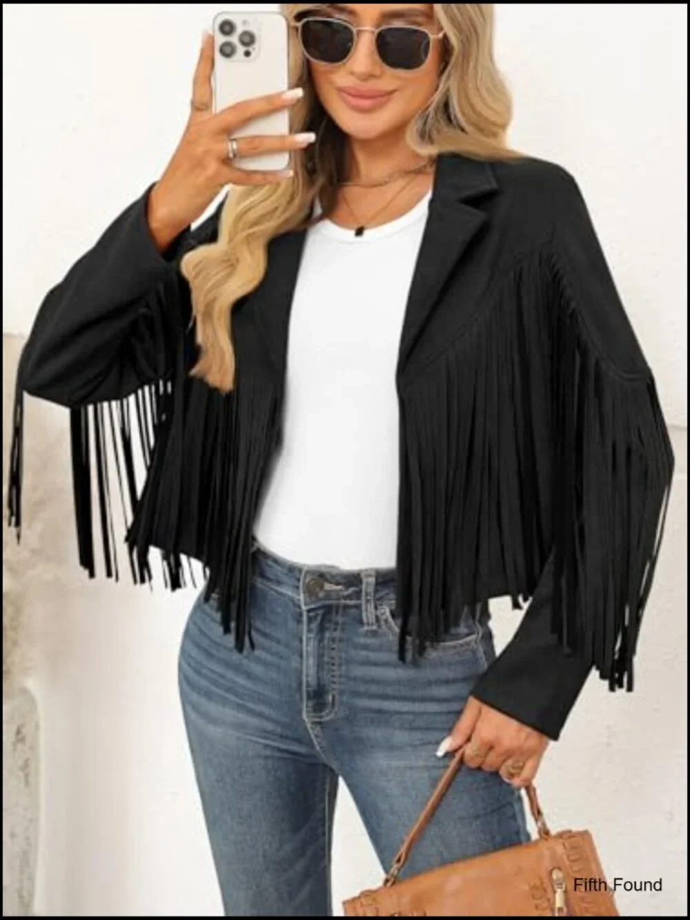 Cropped Faux Suede Fringe Jacket Western Cowgirl Concert Outfit - Picture 5 of 6